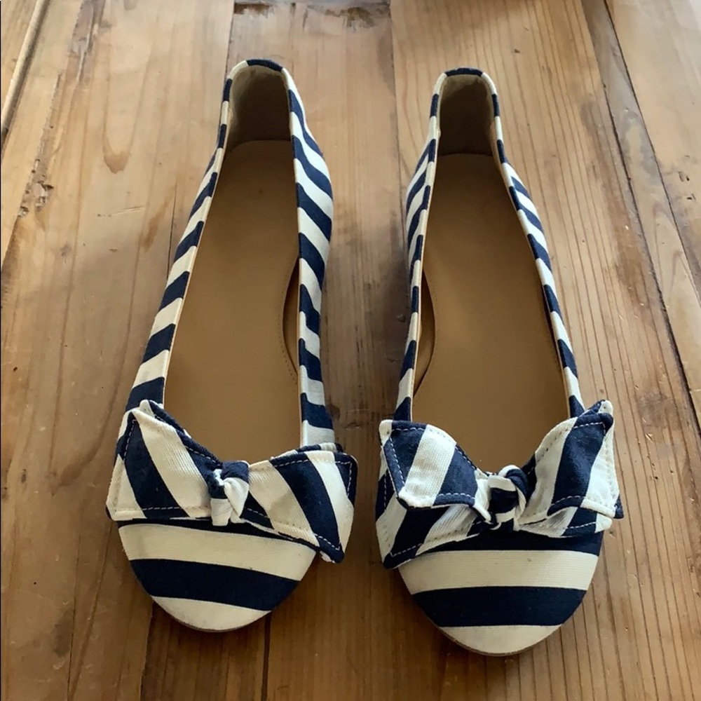 New J Crew  navy and white stripe flat shoe